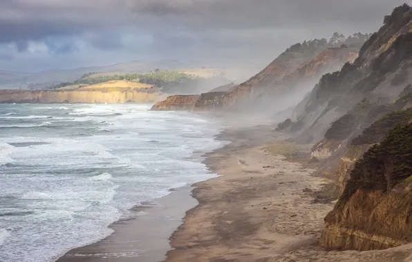 Sea, beach, rocks, coast, California, San Gregorio