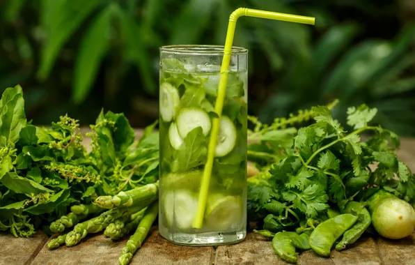 Glass, Board, polka dot, tube, cold, drink, vegetables, parsley