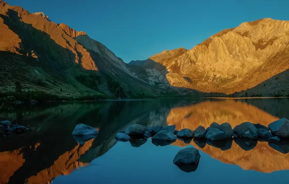 Mountains, nature, lake, stones