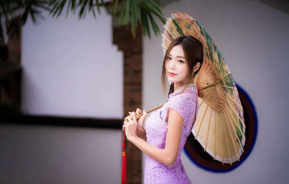 Picture girl, umbrella, dress, Asian