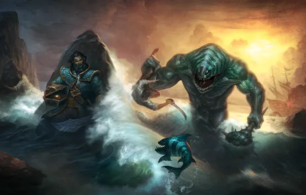 Picture sea, monster, kunkka, dota 2, Tidehunter, Breg