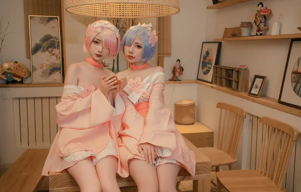 Asian, cutie, cosplay, cosplay, asian, cutie, asian girls, sitting on the table