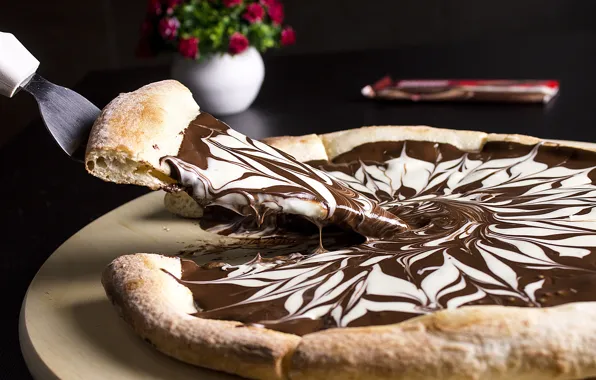 The dark background, pattern, chocolate, cream, pie, pizza, sweet, dessert