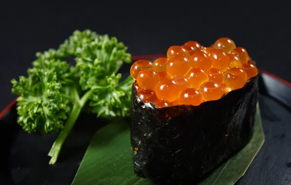 Greens, macro, background, caviar, sushi, sushi, seafood, caviar