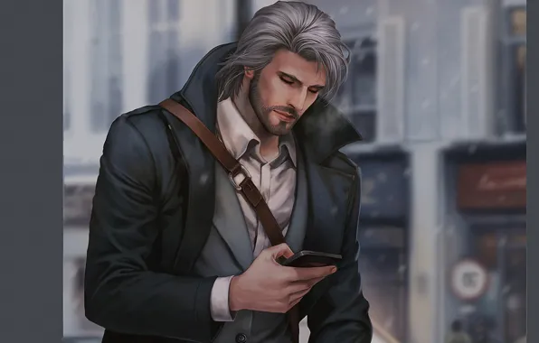 Picture street, art, hairstyle, costume, phone, male