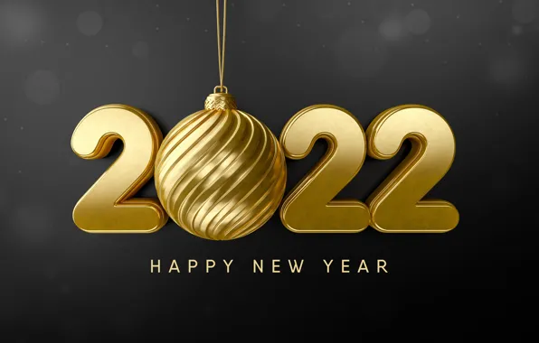 Gold, ball, figures, New year, golden, black background, new year, happy