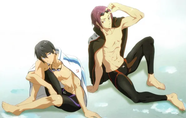 Free, guys, two, friends, art, matsuoka rin, nanase haruka, tracksuit