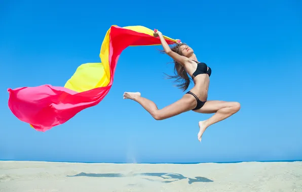 Picture sand, swimsuit, the sky, girl, shadow, fabric