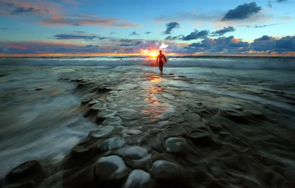 Sea, landscape, sunset