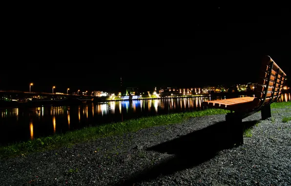 Night, the city, river, bench