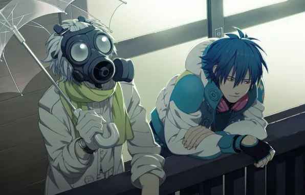 Picture umbrella, headphones, scarf, gas mask, gloves, guys, Clear, DRAMAtical Murder