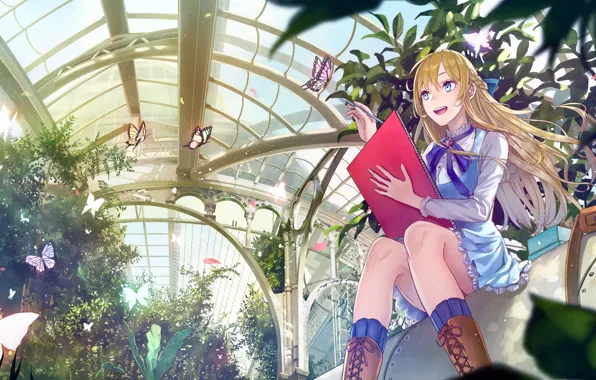 Girl, butterfly, anime, kirinosuke