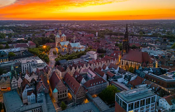 The sky, sunset, the city, home, Germany, Münster