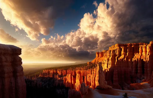 Forest, the sky, clouds, landscape, mountains, nature, rendering, rocks