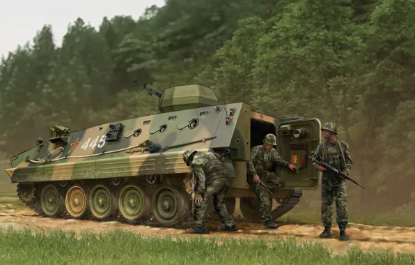 Figure, soldiers, landing, unloading, APC, China, YW534, The type-89