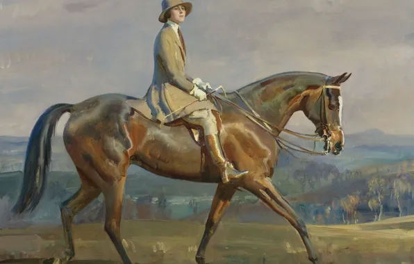 Girl, horse, picture, Alfred James Munnings, Alfred James Munnings, Equestrian Portrait Of Mrs. Margaret Park