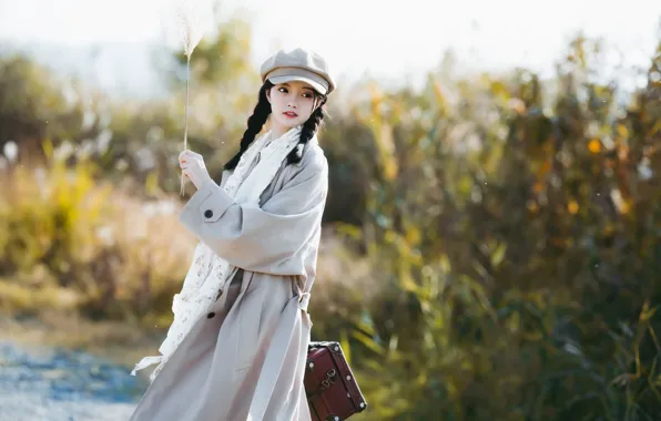 Beautiful, Asian, Model, Woman, Pretty, Japanese, Outdoor, Cap