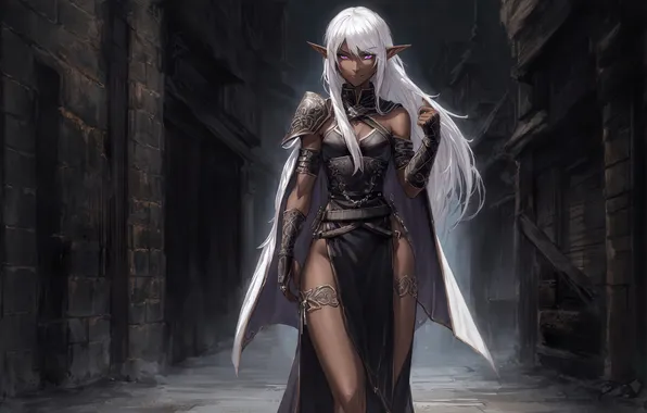 Girl, fantasy, anime, art, painting, fantasy art, white hair, cape
