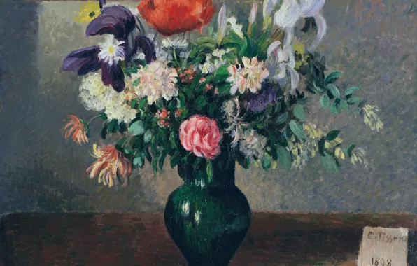 Picture picture, vase, a bouquet of flowers, Camille Pissarro