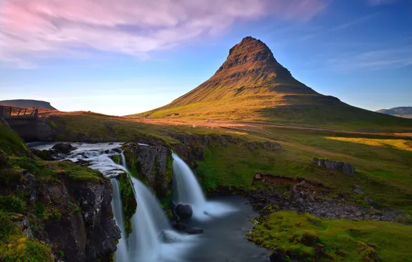 Picture mountain, waterfall, Iceland, Iceland, Kirkjufellsfoss