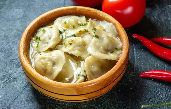 Pepper, bowl, dumplings