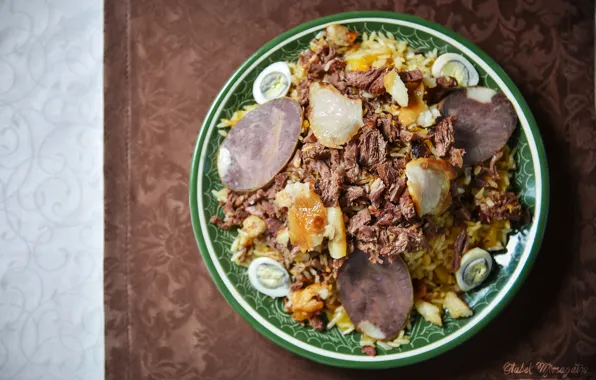 Food, eggs, minimalism, bow, meat, figure, carrots, dish