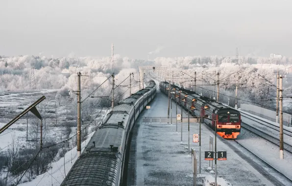 Winter, frost, elektrichka
