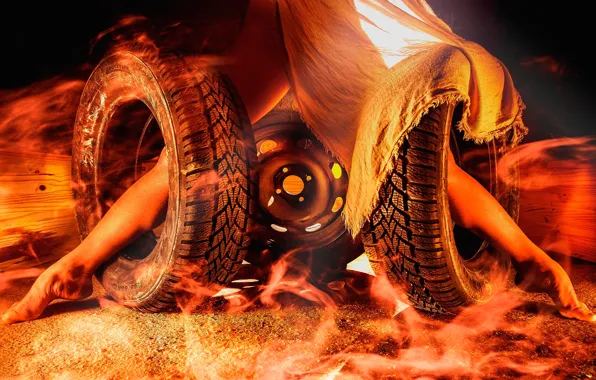 Fire, feet, tires, wheel
