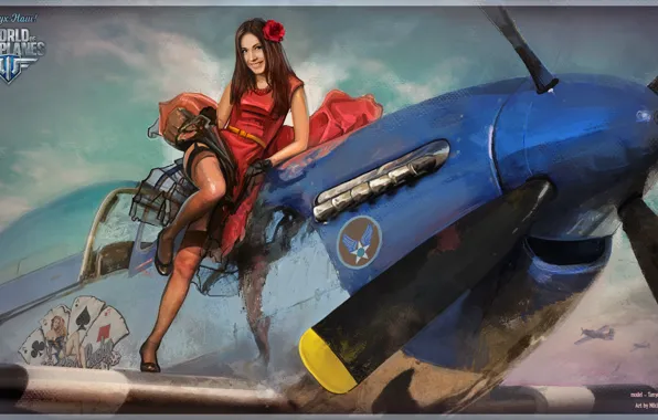 Picture card, girl, the plane, rose, girl, aviation, air, MMO