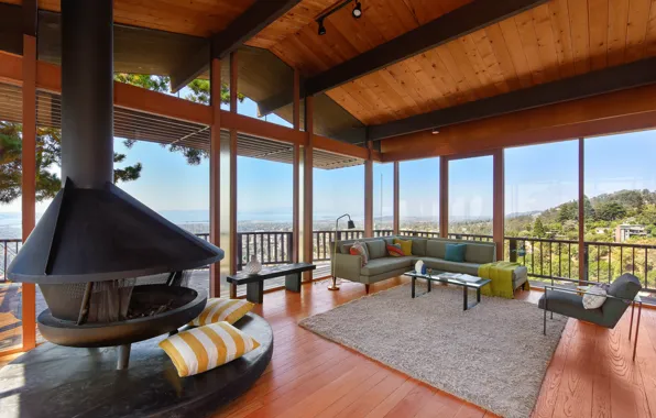 Furniture, Villa, interior, oven, Berkeley midcentury, open terrace