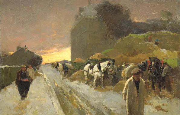 Oil, picture, canvas, the urban landscape, Willem de Zwart, Street in Montmartre. Paris In Winter