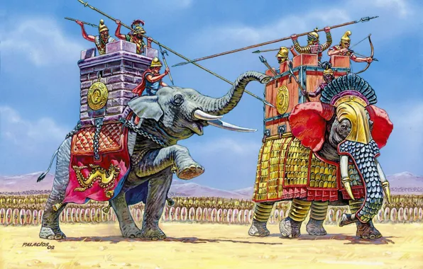 Picture elephant, warriors, army, the crew, Indian, the North African forest elephant., armies, before the battle, …