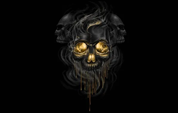Picture fiction, smoke, art, skull, black background, skeletons