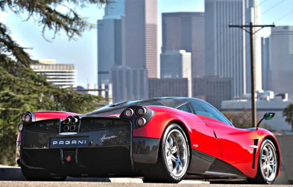 Red, The city, Machine, City, Red, Pagani, Car, Car