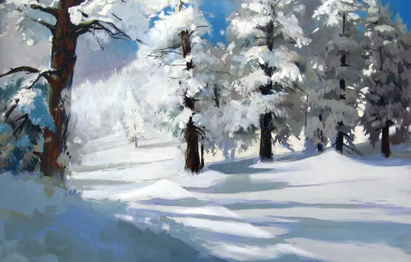 Picture winter, forest, snow, trees, art, the snow