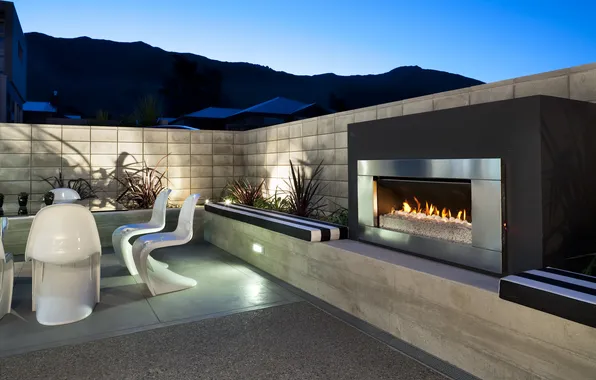 Design, style, interior, fireplace, terrace, living space, outdoor