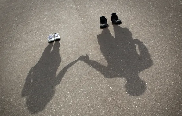 GIRL, SNEAKERS, SHOES, SNEAKERS, GUY, ASPHALT, SHADOWS, SILHOUETTES