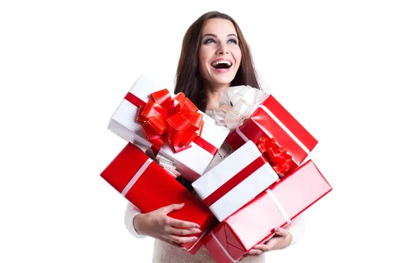 Wallpaper gift, New Year, Christmas, girl, bow, joy, new year