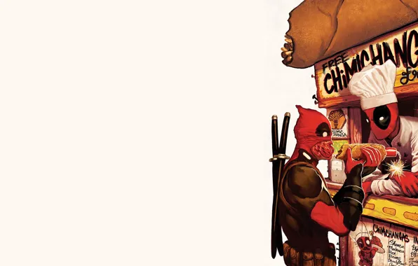 Red, cook, Deadpool, Deadpool, katana, comics, MARVEL, Wade Wilson