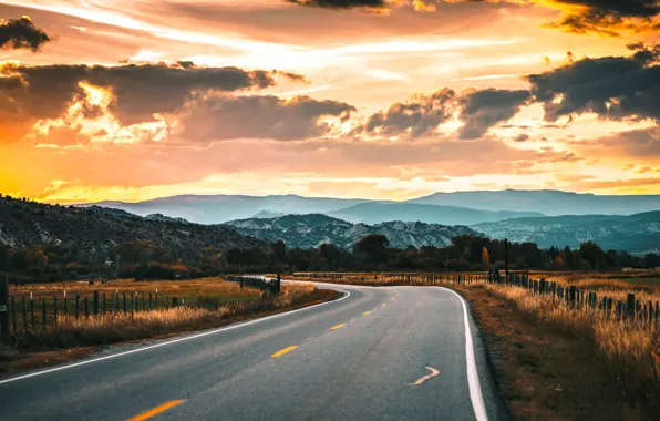 Road, sunset, nature