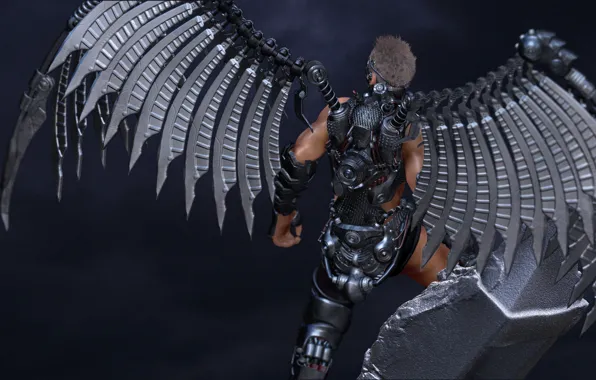 Picture rendering, background, back, angel, armor, guy, metal wings