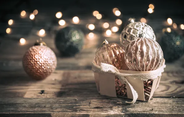 Decoration, lights, balls, Christmas, New year, christmas, balls, wood