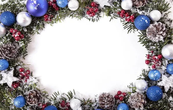 Snow, balls, New Year, Christmas, merry christmas, decoration, xmas, frame