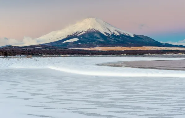 Picture winter, snow, landscape, mountain, the volcano, Japan, Fuji