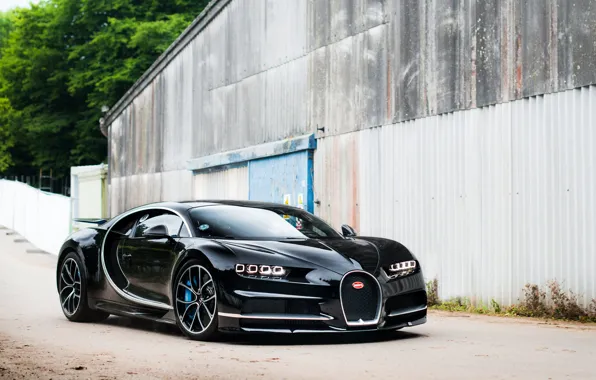 Bugatti, Black, street, Chiron