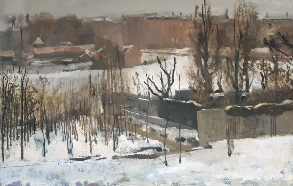 Winter, landscape, the city, picture, Georg Hendrik Breitner, View of the Eastern Park in Amsterdam …