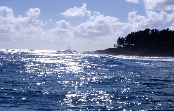 Picture sea, the sun, shore, the reflection