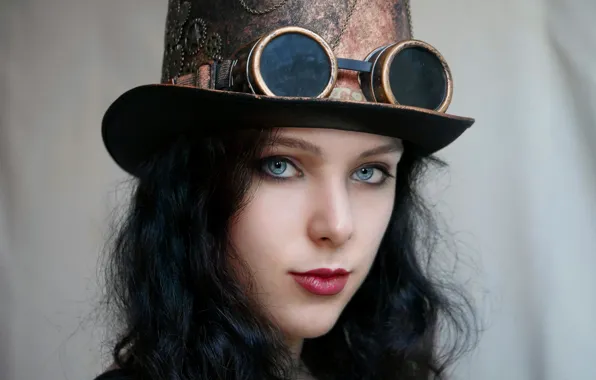 Picture look, face, hat, glasses, steampunk, Steampunk