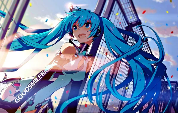 Picture girl, the sun, light, joy, anime, art, vocaloid, hatsune miku