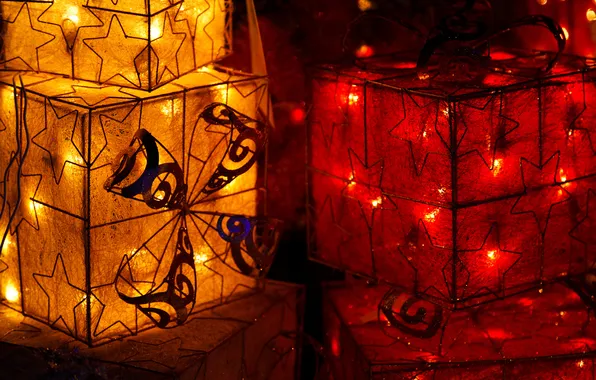 Picture stars, light, red, yellow, lanterns, holidays
